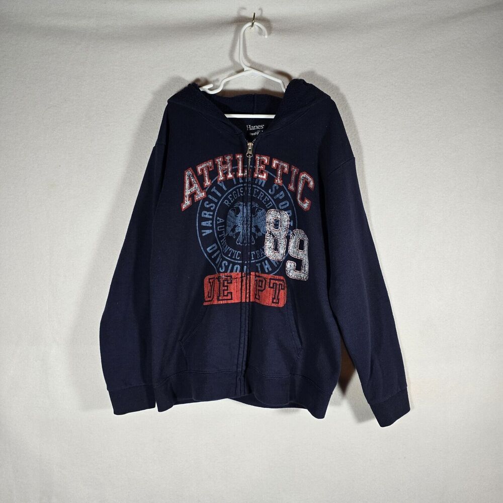 kids blue large graphic Hoodie, Hanes cotton blend long sleeved outdoor clothing
